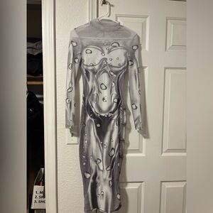 🚫SOLD🚫 Gray Body & Water Droplet Print Mesh Dress